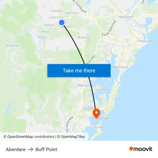 Aberdare to Buff Point map