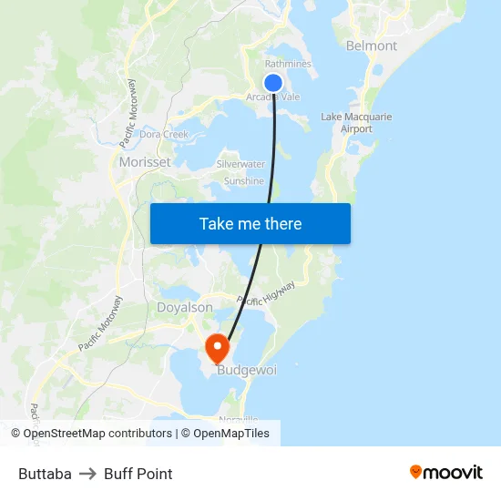 Buttaba to Buff Point map