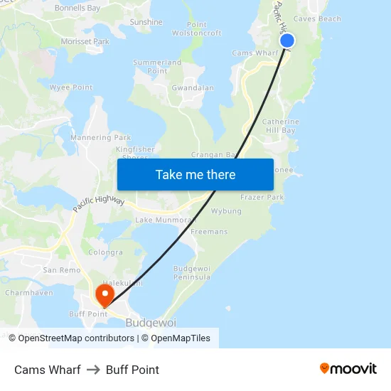 Cams Wharf to Buff Point map