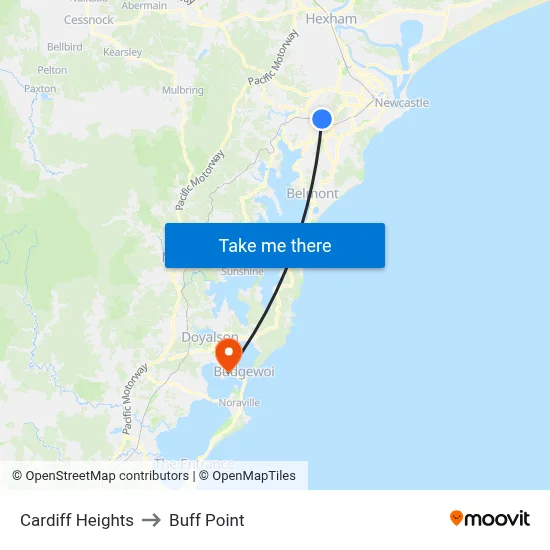 Cardiff Heights to Buff Point map