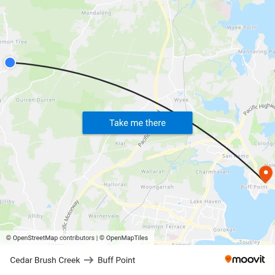 Cedar Brush Creek to Buff Point map