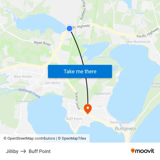 Jilliby to Buff Point map