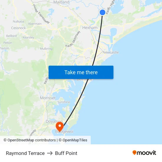 Raymond Terrace to Buff Point map