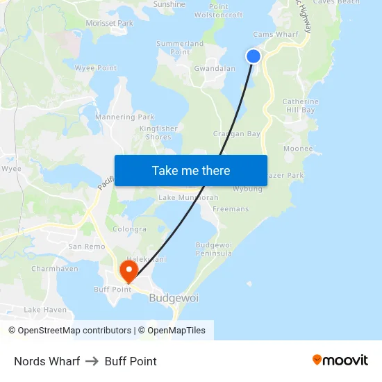 Nords Wharf to Buff Point map