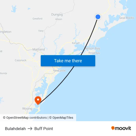 Bulahdelah to Buff Point map