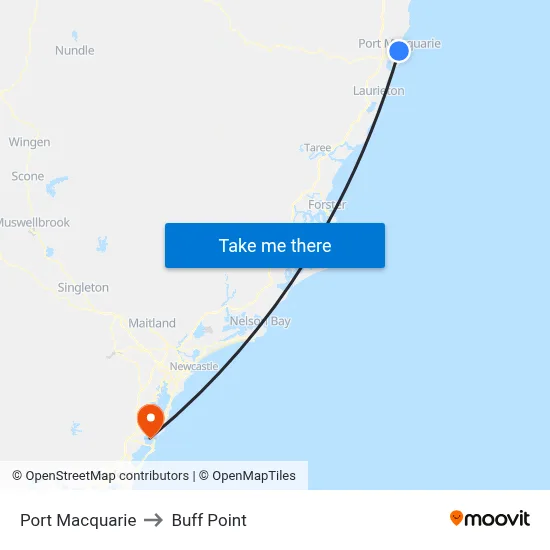 Port Macquarie to Buff Point map