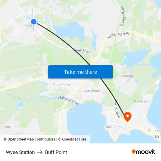 Wyee Station to Buff Point map