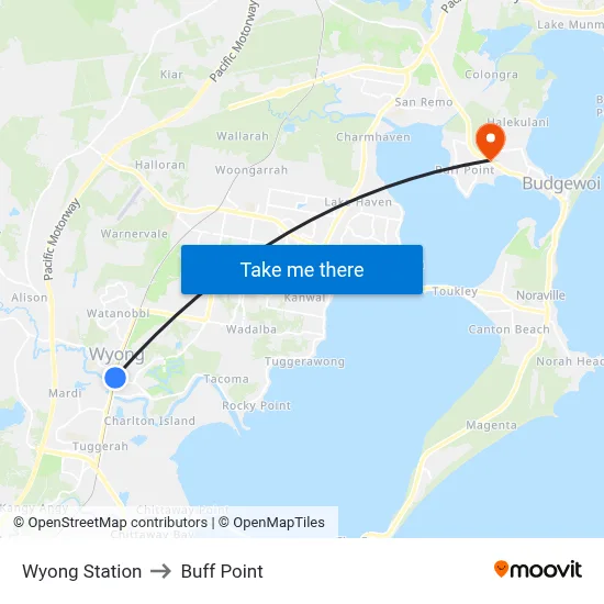 Wyong Station to Buff Point map