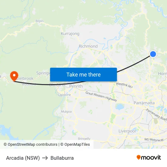 Arcadia (NSW) to Bullaburra map