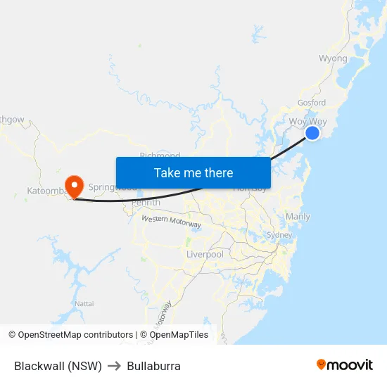 Blackwall (NSW) to Bullaburra map