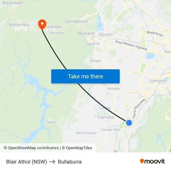 Blair Athol (NSW) to Bullaburra map