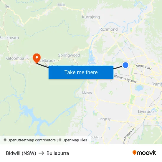 Bidwill (NSW) to Bullaburra map