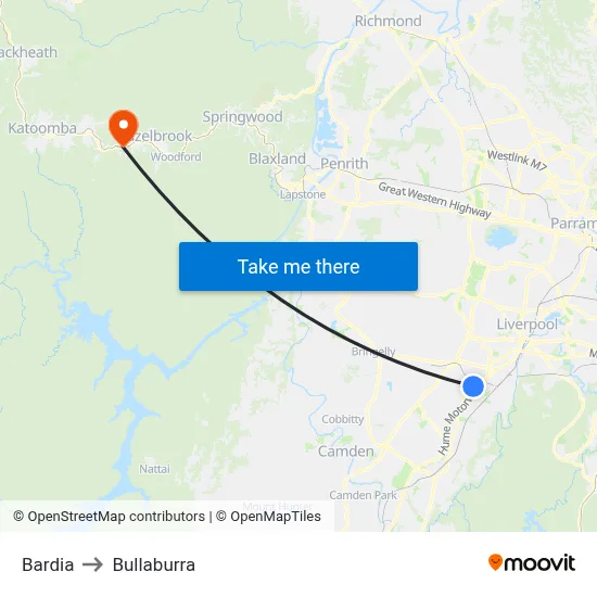 Bardia to Bullaburra map
