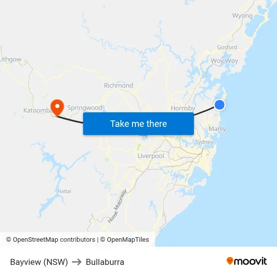 Bayview (NSW) to Bullaburra map