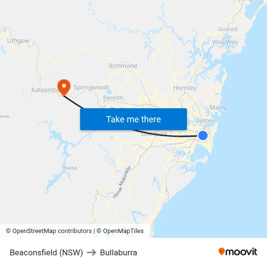 Beaconsfield (NSW) to Bullaburra map