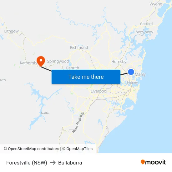 Forestville (NSW) to Bullaburra map