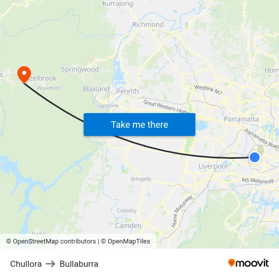 Chullora to Bullaburra map