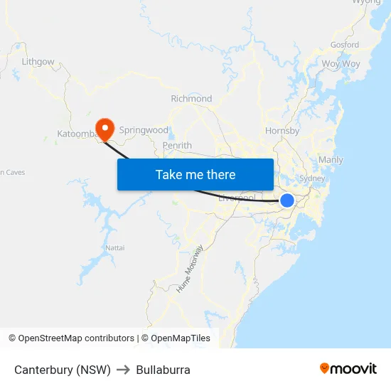 Canterbury (NSW) to Bullaburra map