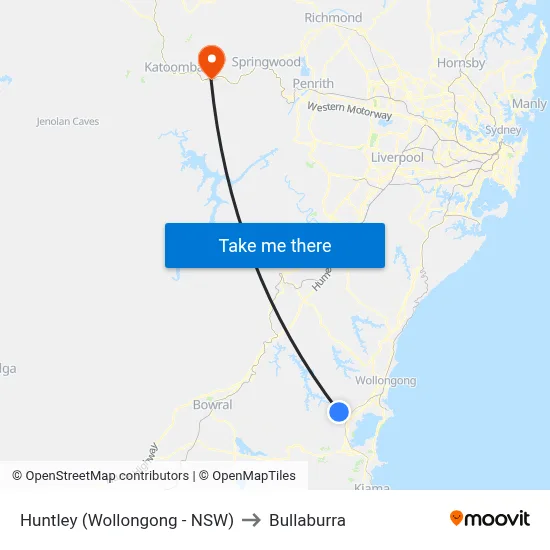 Huntley (Wollongong - NSW) to Bullaburra map