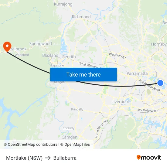Mortlake (NSW) to Bullaburra map