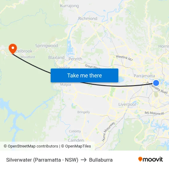 Silverwater (Parramatta - NSW) to Bullaburra map