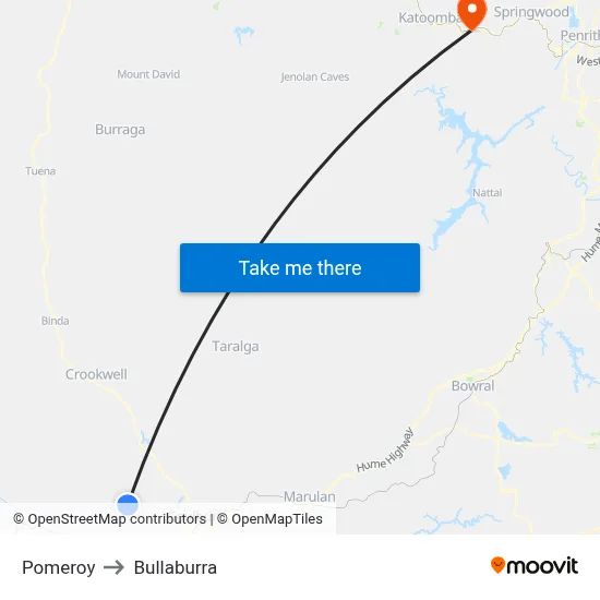 Pomeroy to Bullaburra map