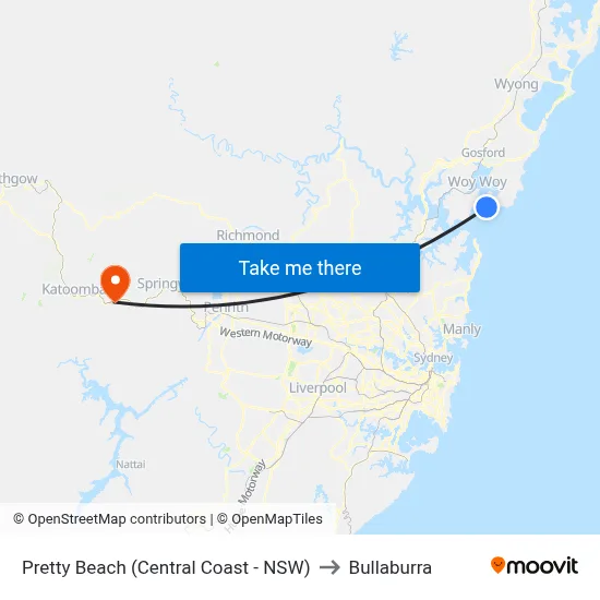 Pretty Beach (Central Coast - NSW) to Bullaburra map