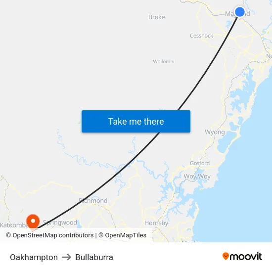 Oakhampton to Bullaburra map