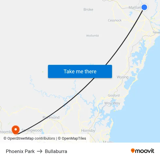 Phoenix Park to Bullaburra map