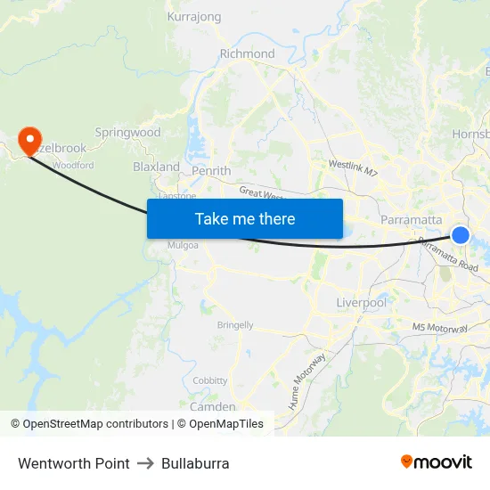 Wentworth Point to Bullaburra map