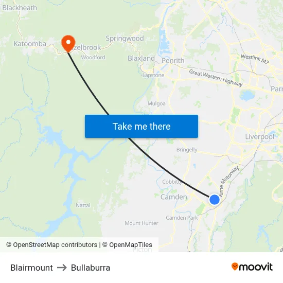 Blairmount to Bullaburra map