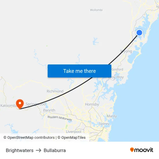 Brightwaters to Bullaburra map