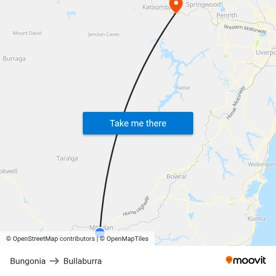 Bungonia to Bullaburra map