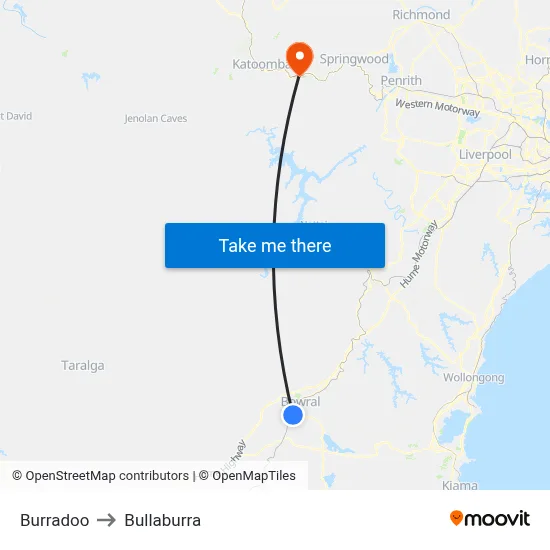 Burradoo to Bullaburra map