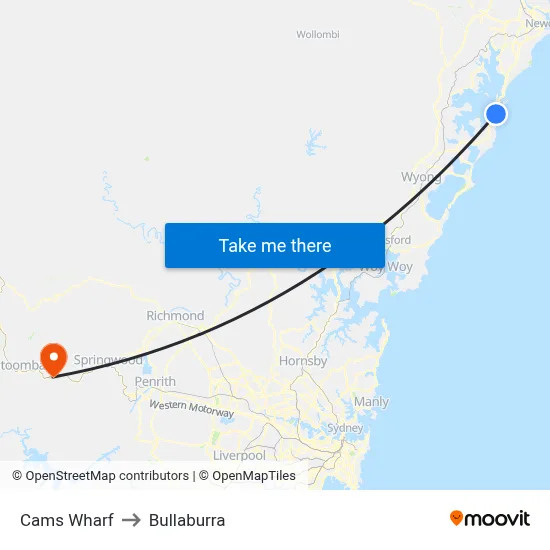 Cams Wharf to Bullaburra map