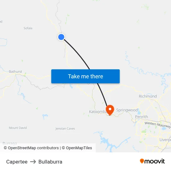 Capertee to Bullaburra map