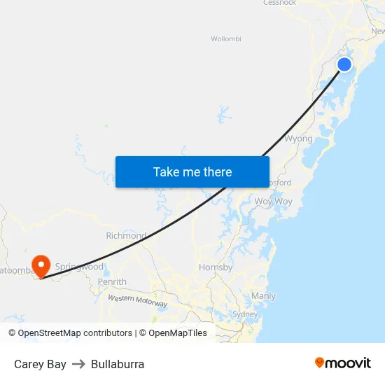 Carey Bay to Bullaburra map