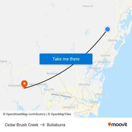 Cedar Brush Creek to Bullaburra map
