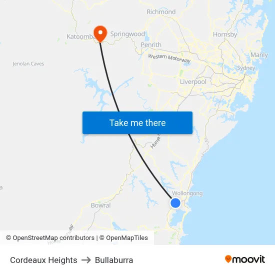 Cordeaux Heights to Bullaburra map