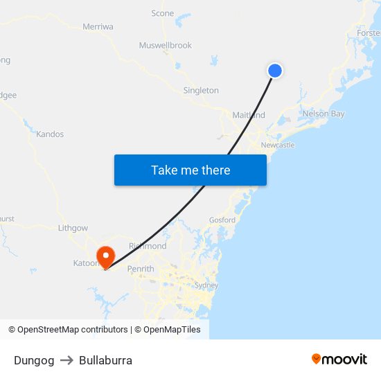 Dungog to Bullaburra map