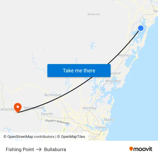 Fishing Point to Bullaburra map