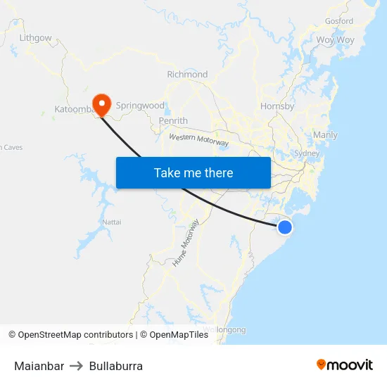 Maianbar to Bullaburra map