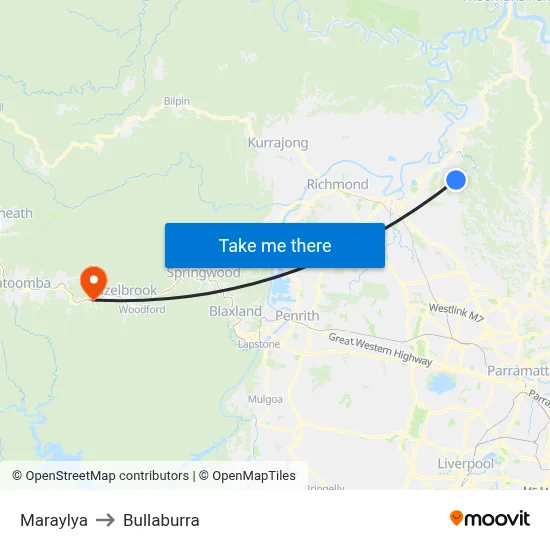 Maraylya to Bullaburra map
