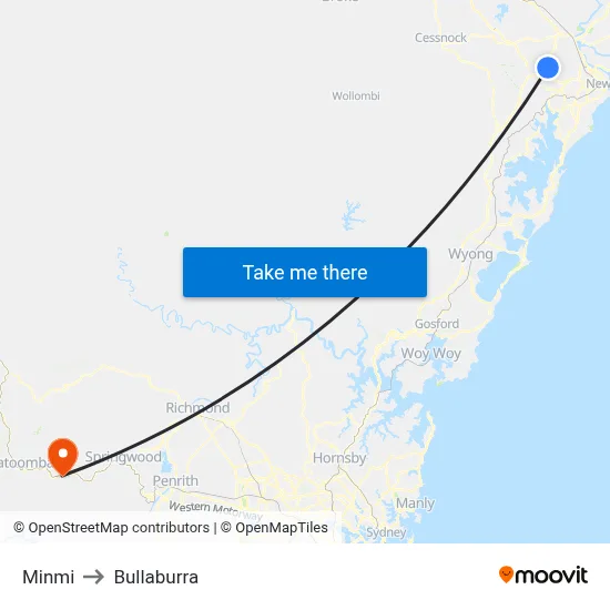 Minmi to Bullaburra map