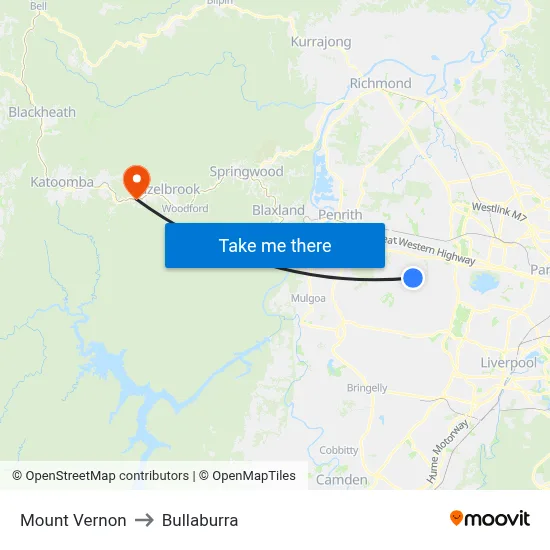 Mount Vernon to Bullaburra map