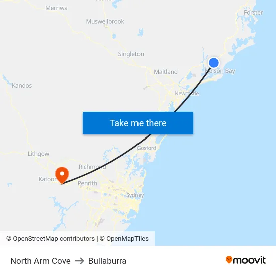 North Arm Cove to Bullaburra map