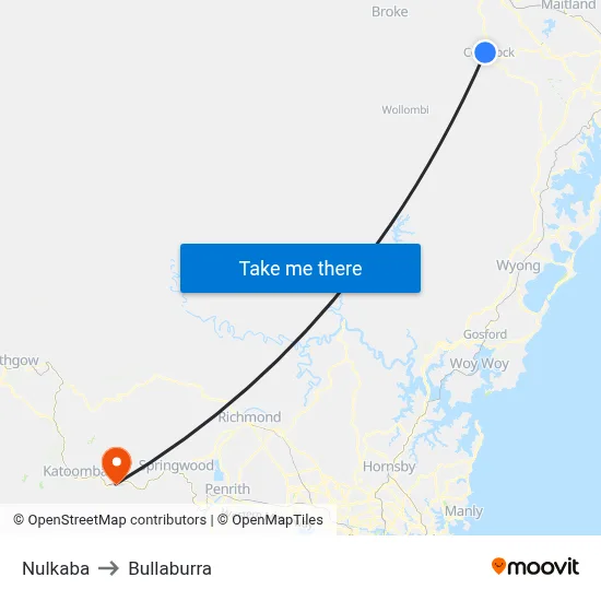 Nulkaba to Bullaburra map