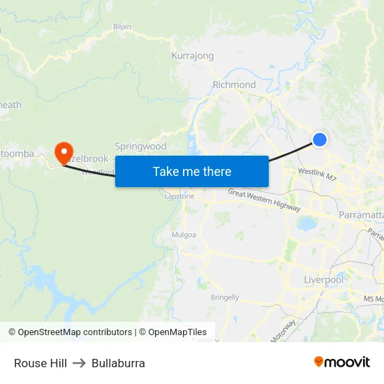 Rouse Hill to Bullaburra map