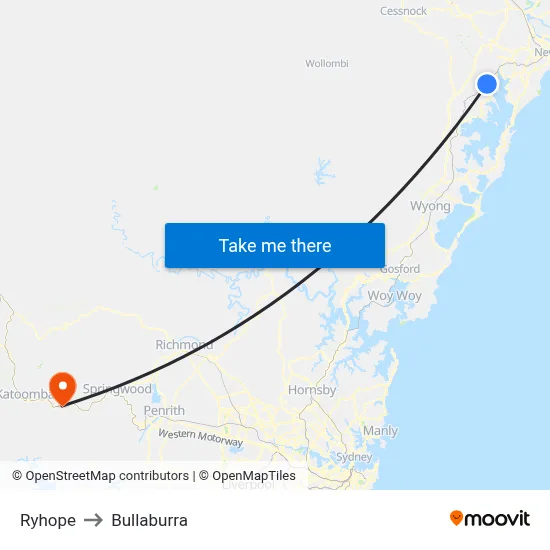 Ryhope to Bullaburra map