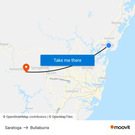 Saratoga to Bullaburra map